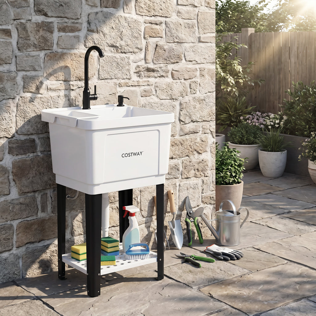 14.5 Gal/21.1 Gal Utility Sink Laundry Tub with Rotating Faucet and