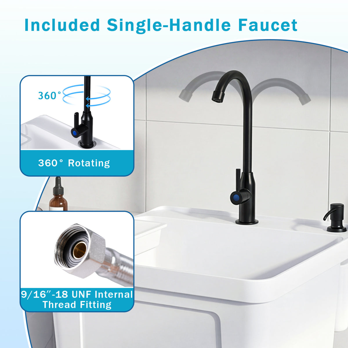 14.5 Gal/21.1 Gal Utility Sink Laundry Tub with Rotating Faucet and