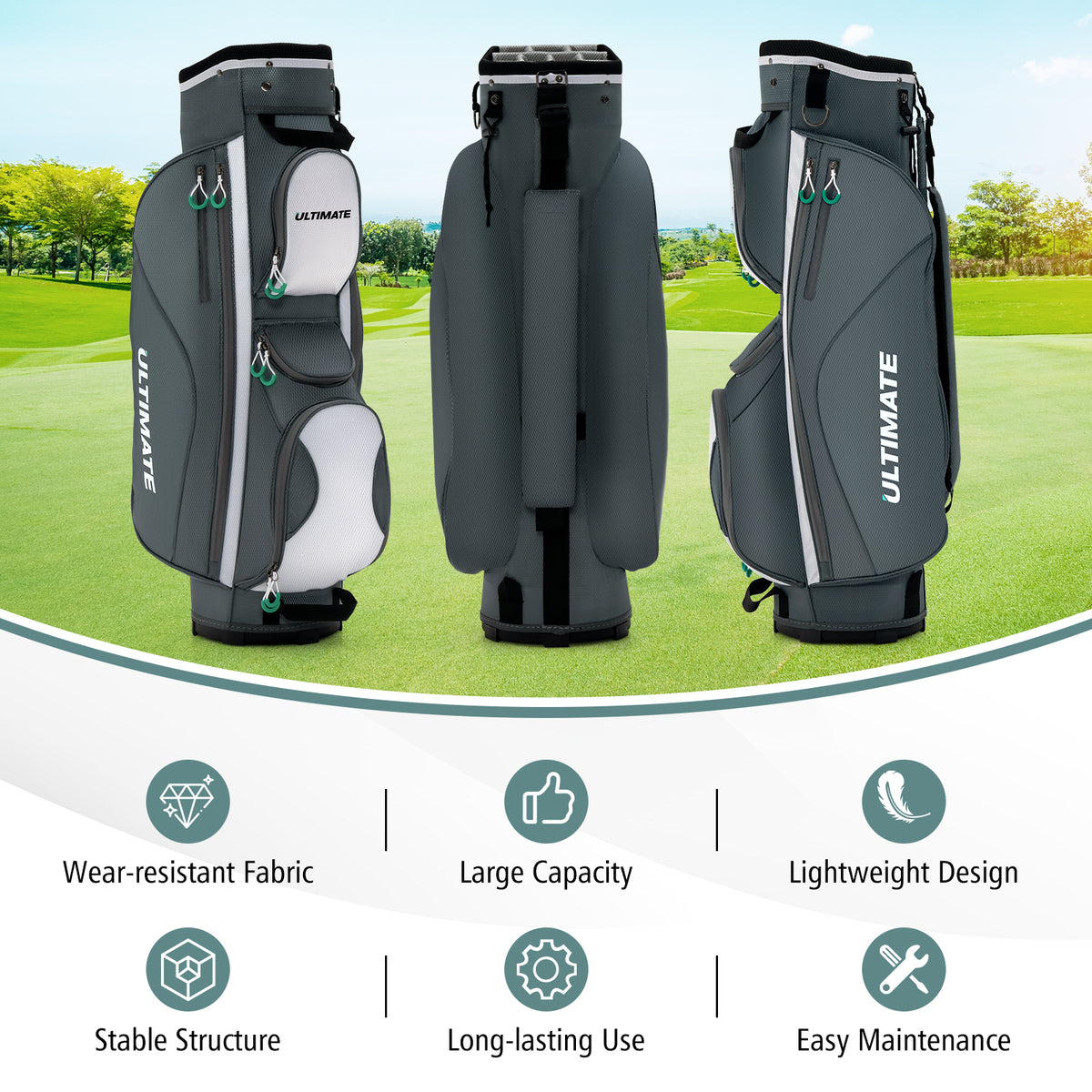 14-Way Golf Cart Bag with 7 Zippered Pockets, Cooler & Rain Hood