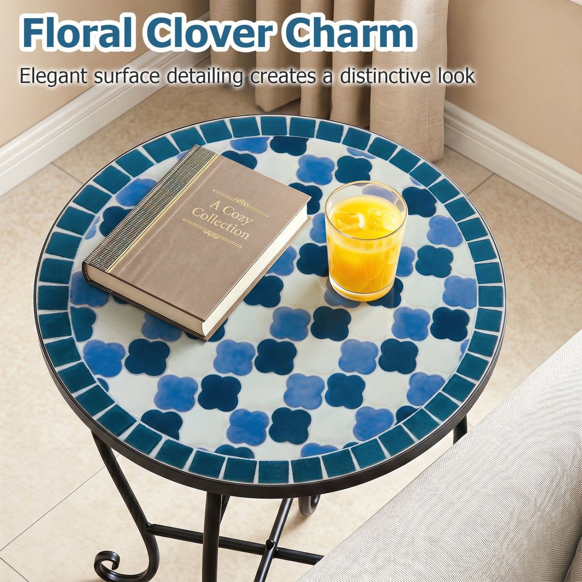 14" Floral Clover/Blooming Lotus/Bright Sunflower Mosaic Patio Accent