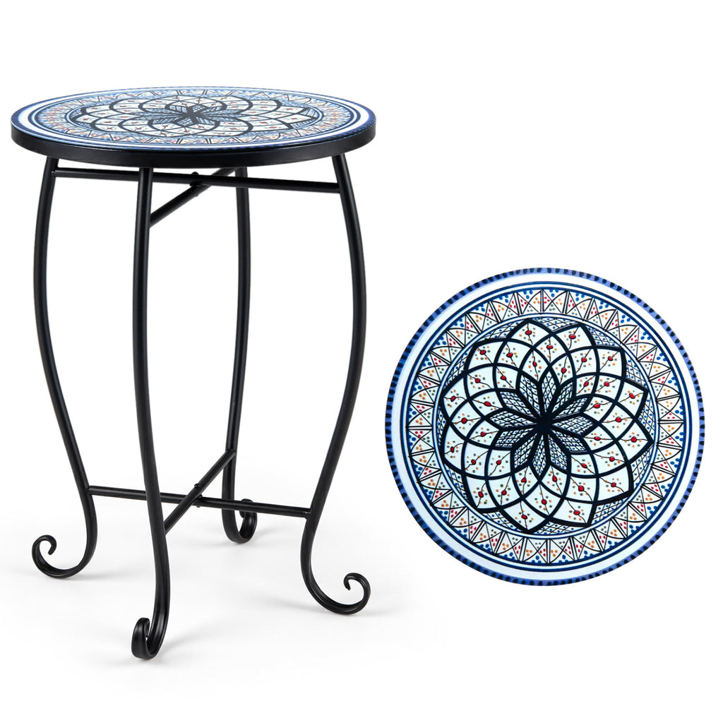 14" Floral Clover/Blooming Lotus/Bright Sunflower Mosaic Patio Accent