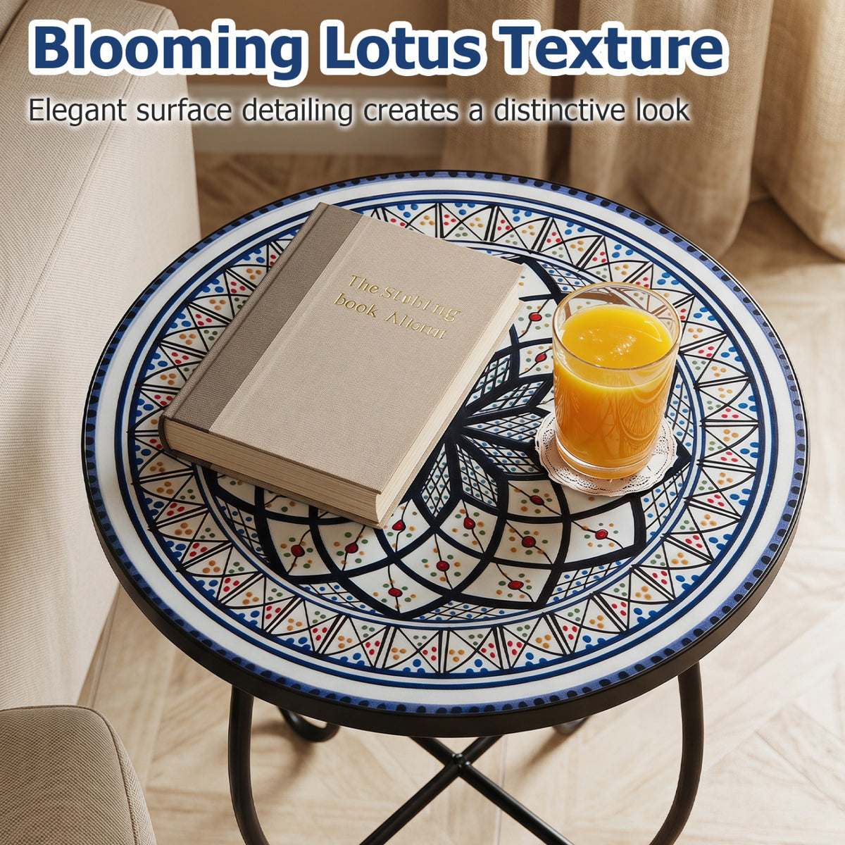 14" Floral Clover/Blooming Lotus/Bright Sunflower Mosaic Patio Accent