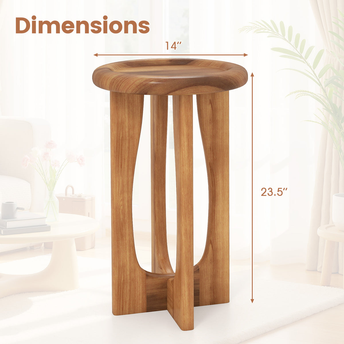 14 Inch Farmhouse End Table with Round Tray Top
