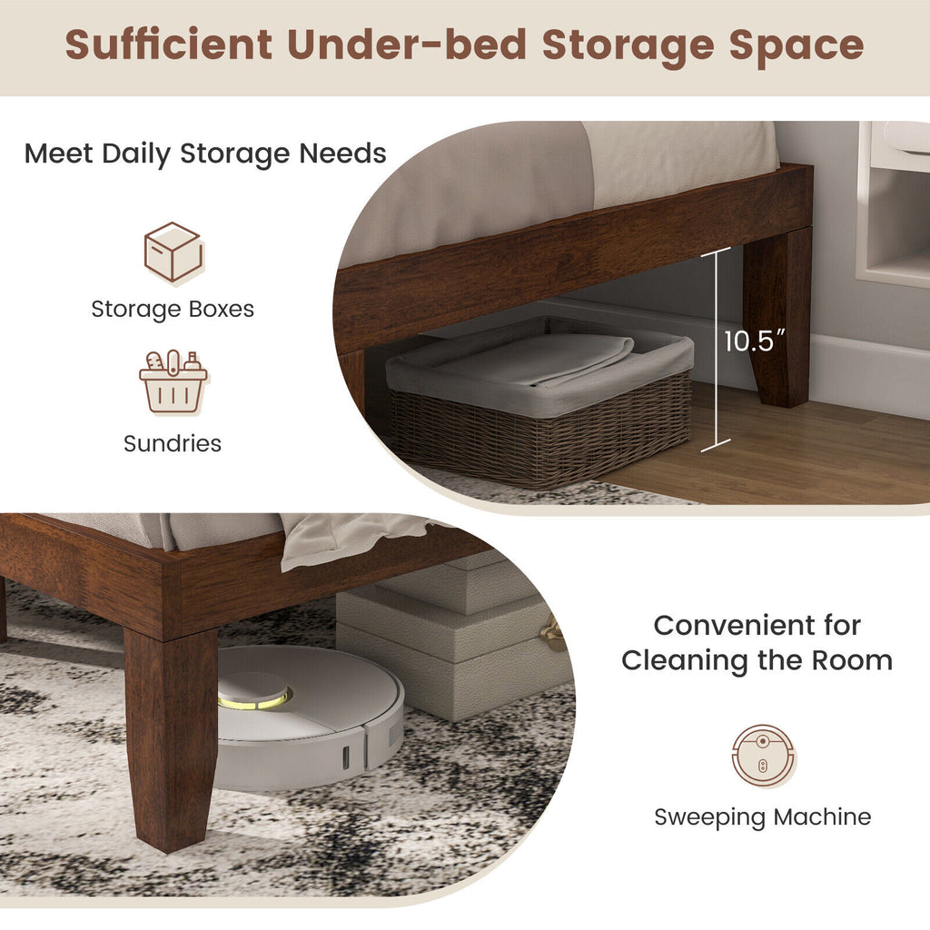 King Size Platform Bed Frame with Wood Slats - Walnut