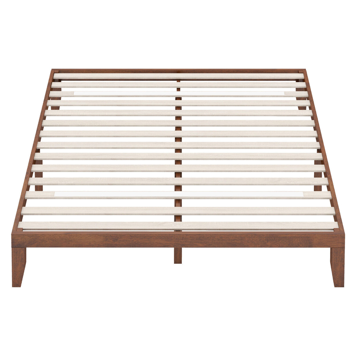 King Size Platform Bed Frame with Wood Slats - Walnut