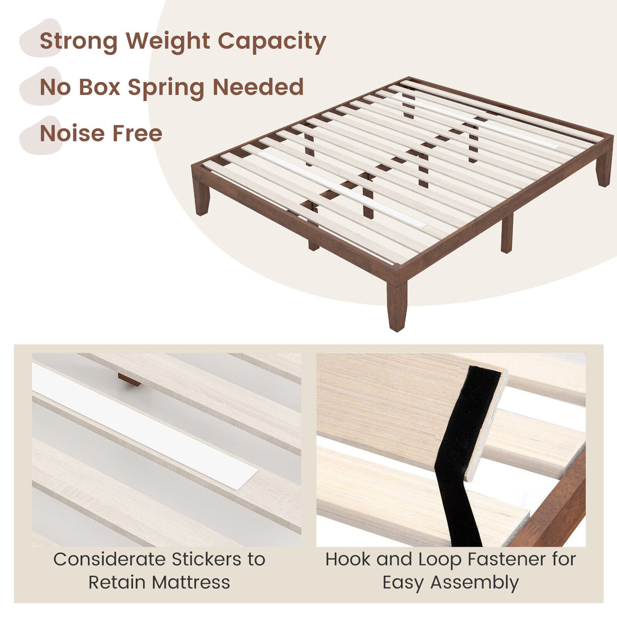 King Size Platform Bed Frame with Wood Slats - Walnut