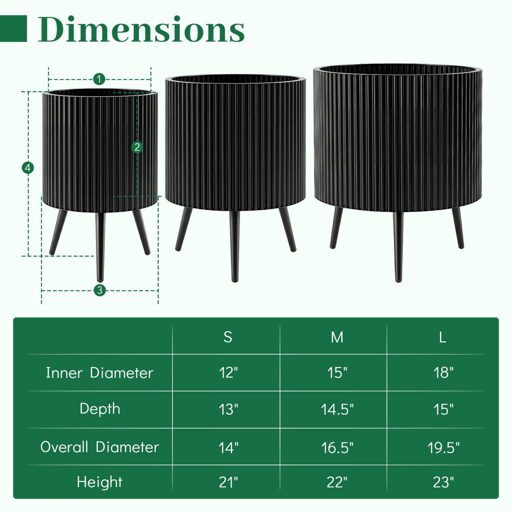 14/16.5/20 Inch Plant Pot with Stand and Tapered Legs