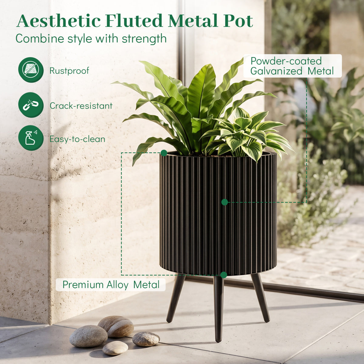 14/16.5/20 Inch Plant Pot with Stand and Tapered Legs