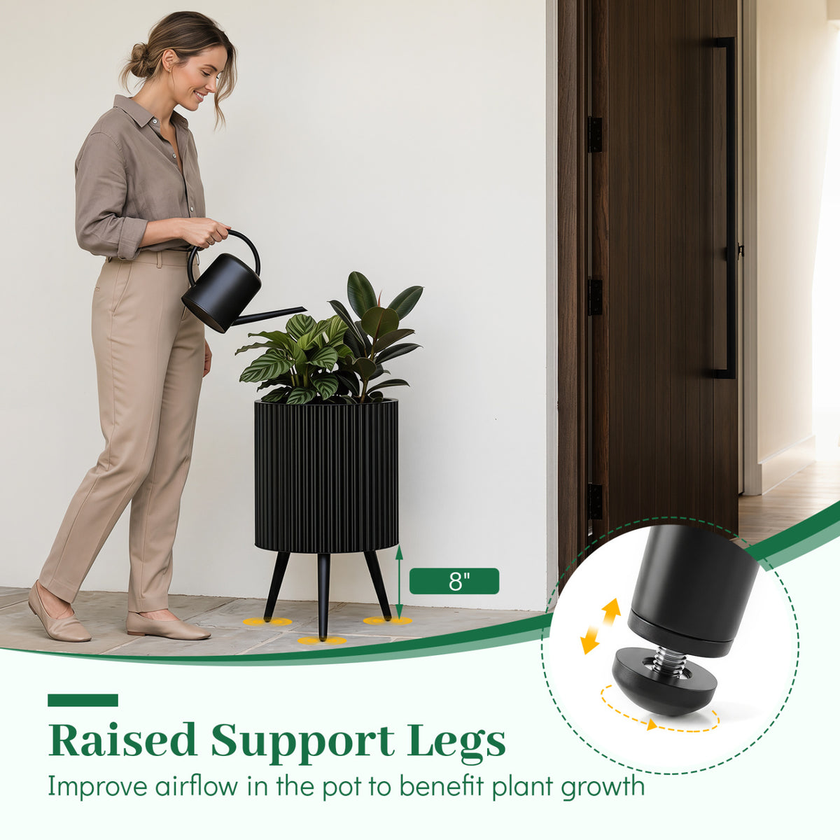14/16.5/20 Inch Plant Pot with Stand and Tapered Legs