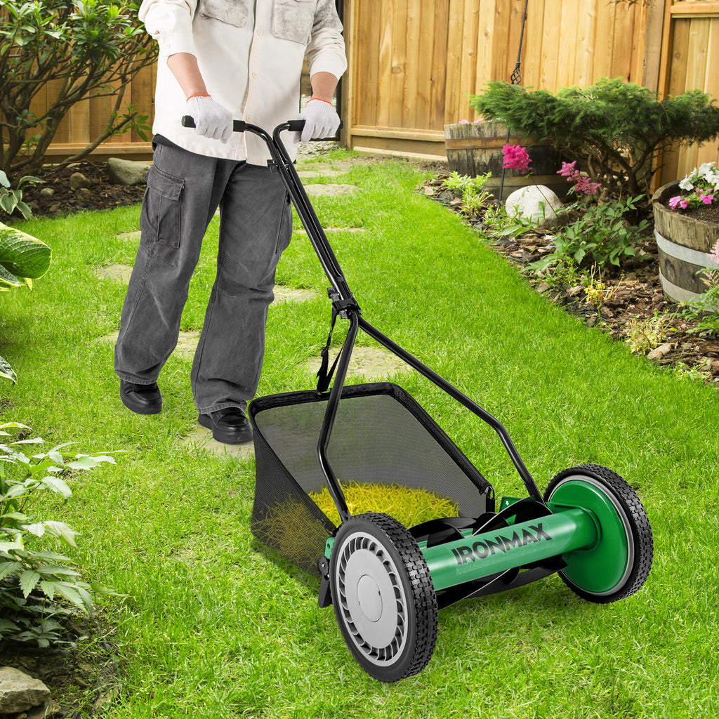 14 Inch Push Lawn Mower with 5 Steel Blades and Grass Catcher Bag