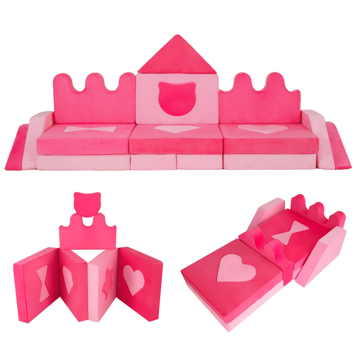 Kids Play Couch Set - 14 Piece Modular Foam Climbing Blocks Pink - Costway