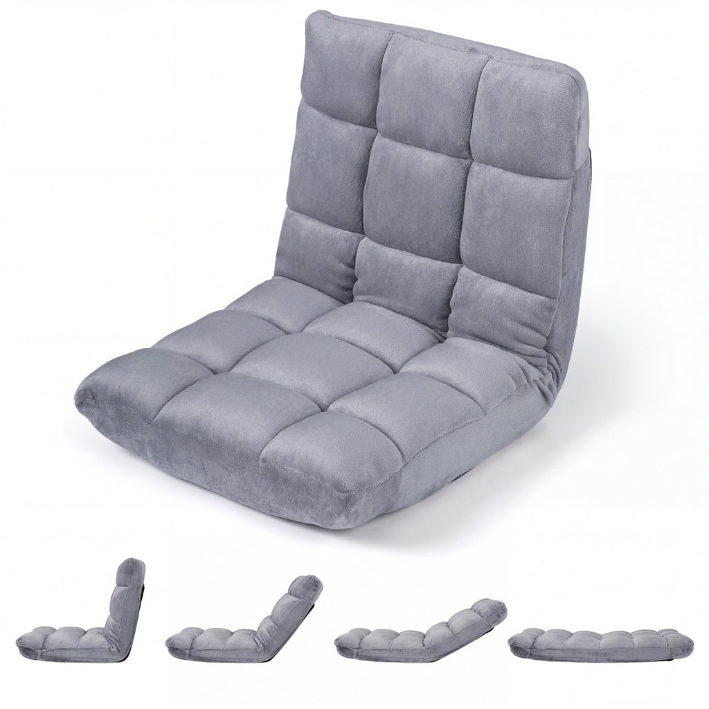 14-Position Adjustable Floor Chair - Light Gray Coral Velvet