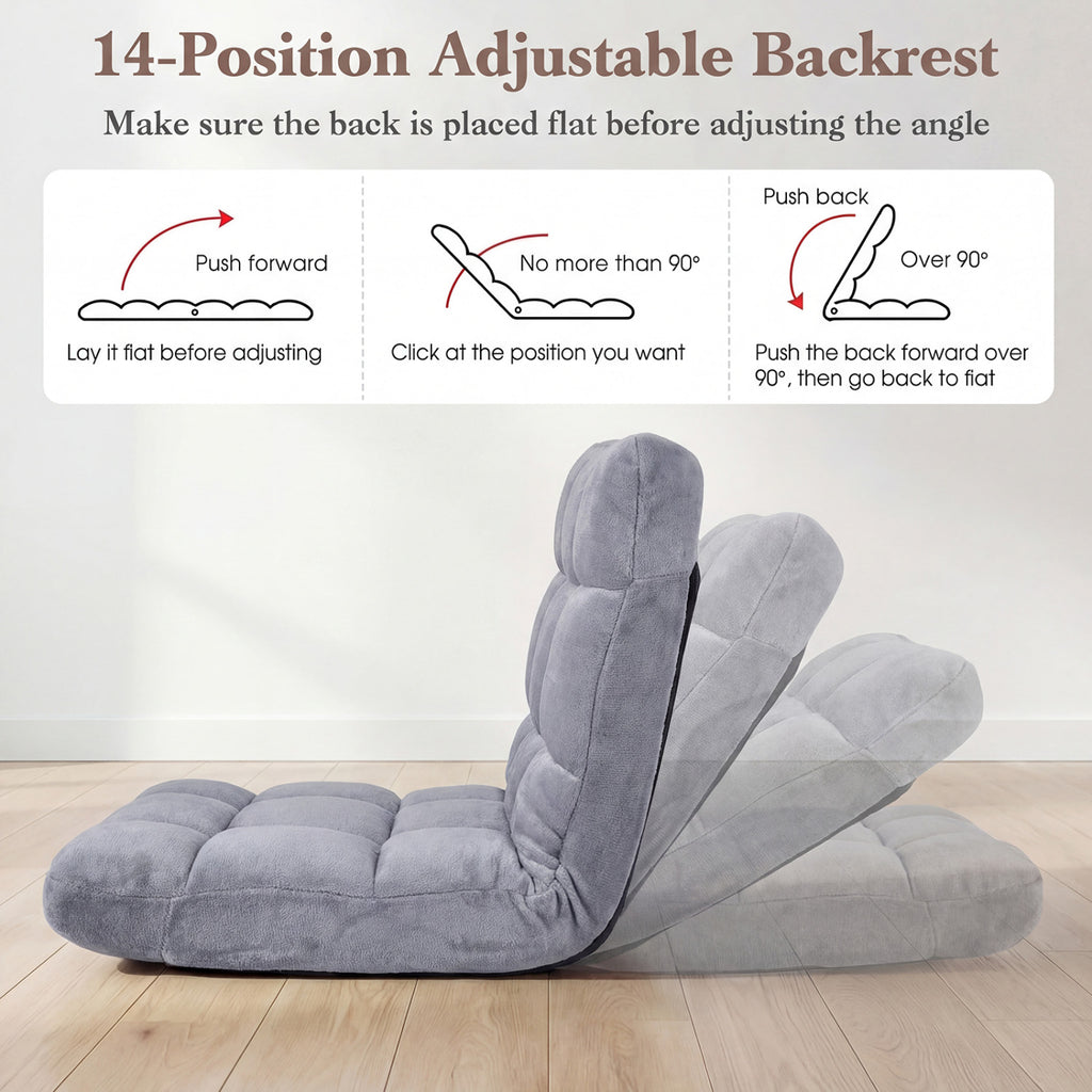14-Position Adjustable Floor Chair - Light Gray Coral Velvet