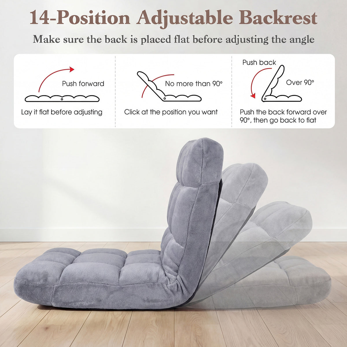 14-Position Adjustable Floor Chair - Light Gray Coral Velvet