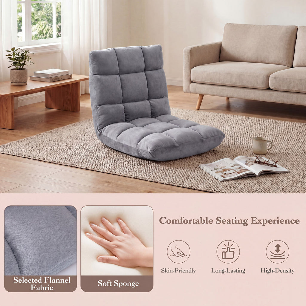14-Position Adjustable Floor Chair - Light Gray Coral Velvet