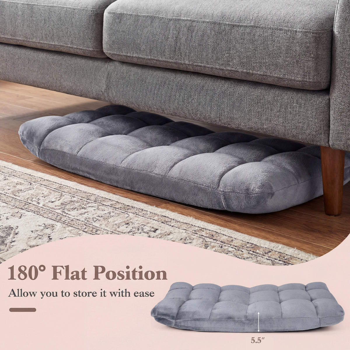 14-Position Adjustable Floor Chair - Light Gray Coral Velvet