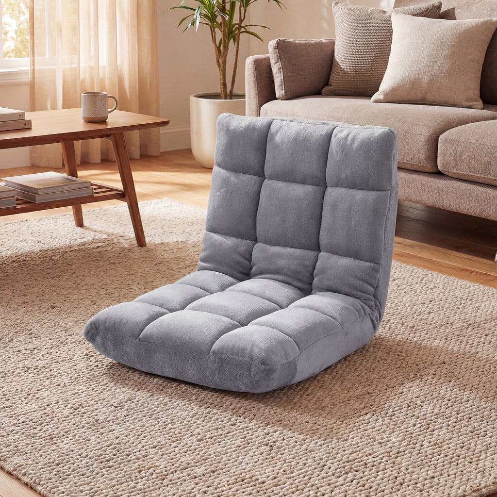 14-Position Adjustable Floor Chair - Light Gray Coral Velvet