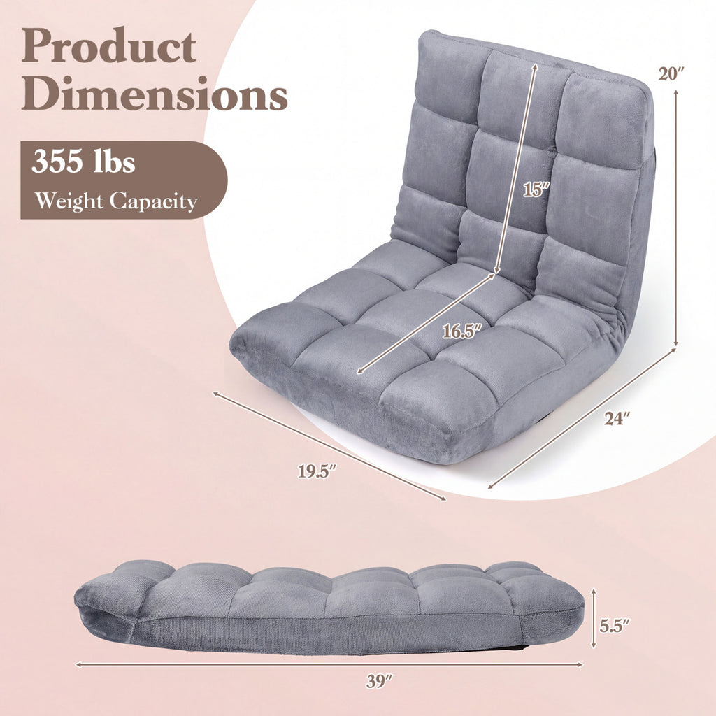 14-Position Adjustable Floor Chair - Light Gray Coral Velvet