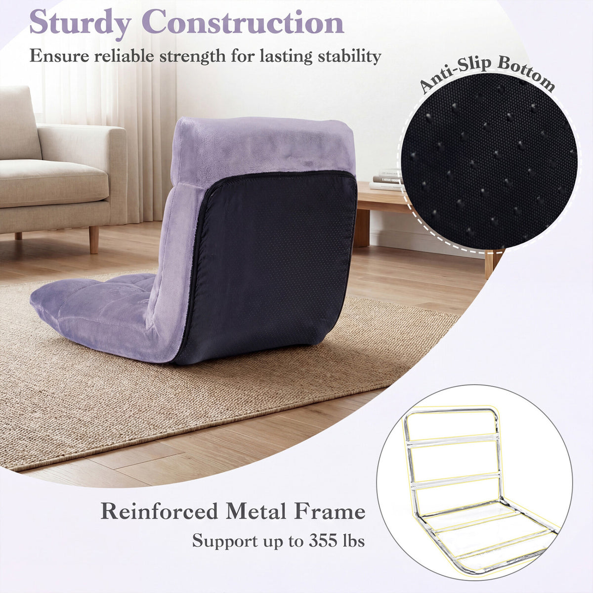 14-Position Adjustable Floor Chair - Light Purple