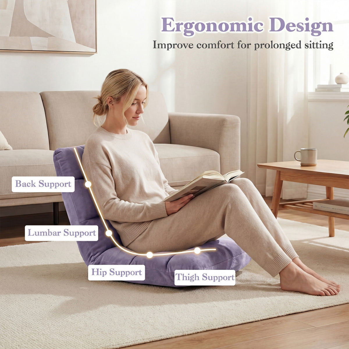 14-Position Adjustable Floor Chair - Light Purple