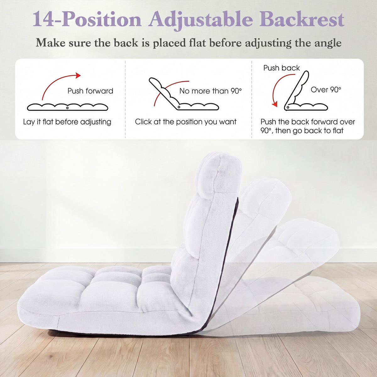 14-Position Adjustable Floor Chair, White Soft Coral