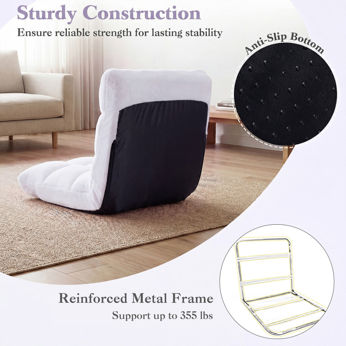 14-Position Adjustable Floor Chair, White Soft Coral