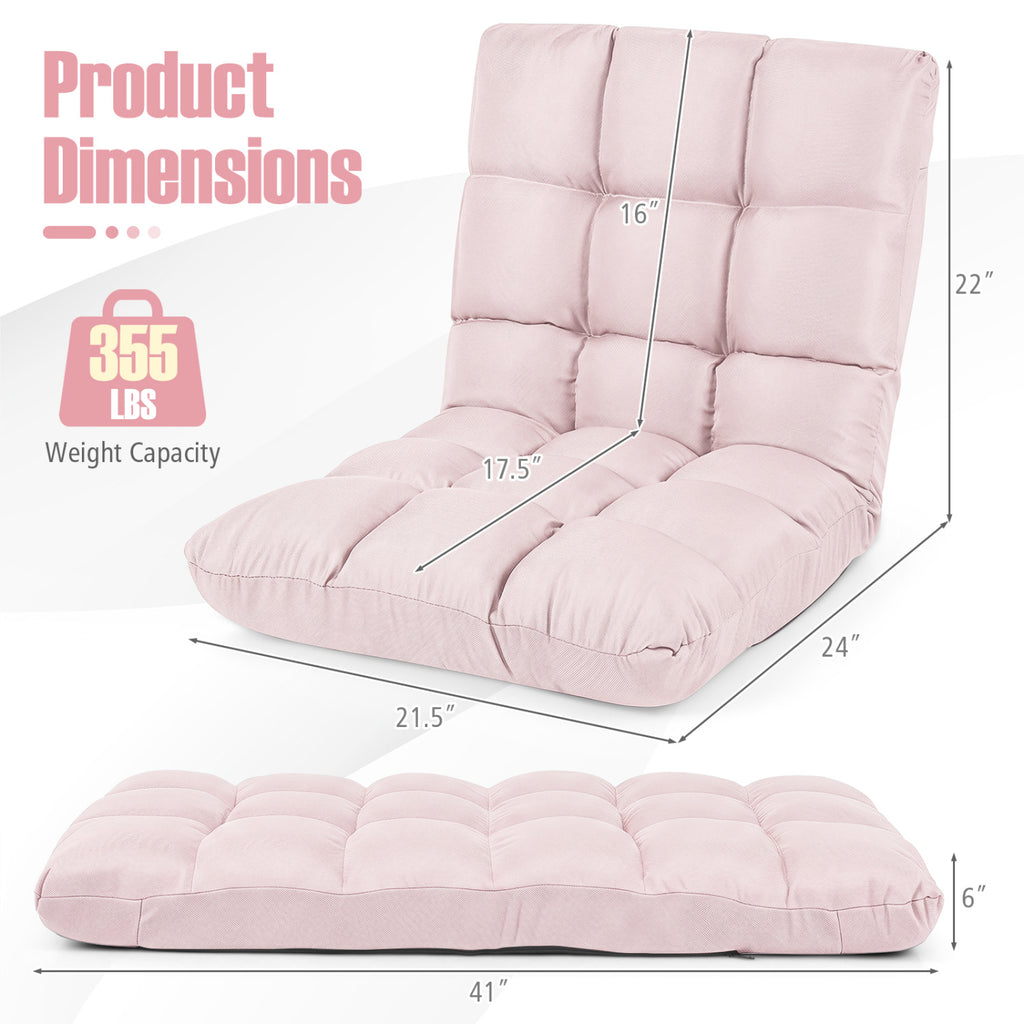 14-Position Floor Chair with Adjustable Backrest, Light Pink