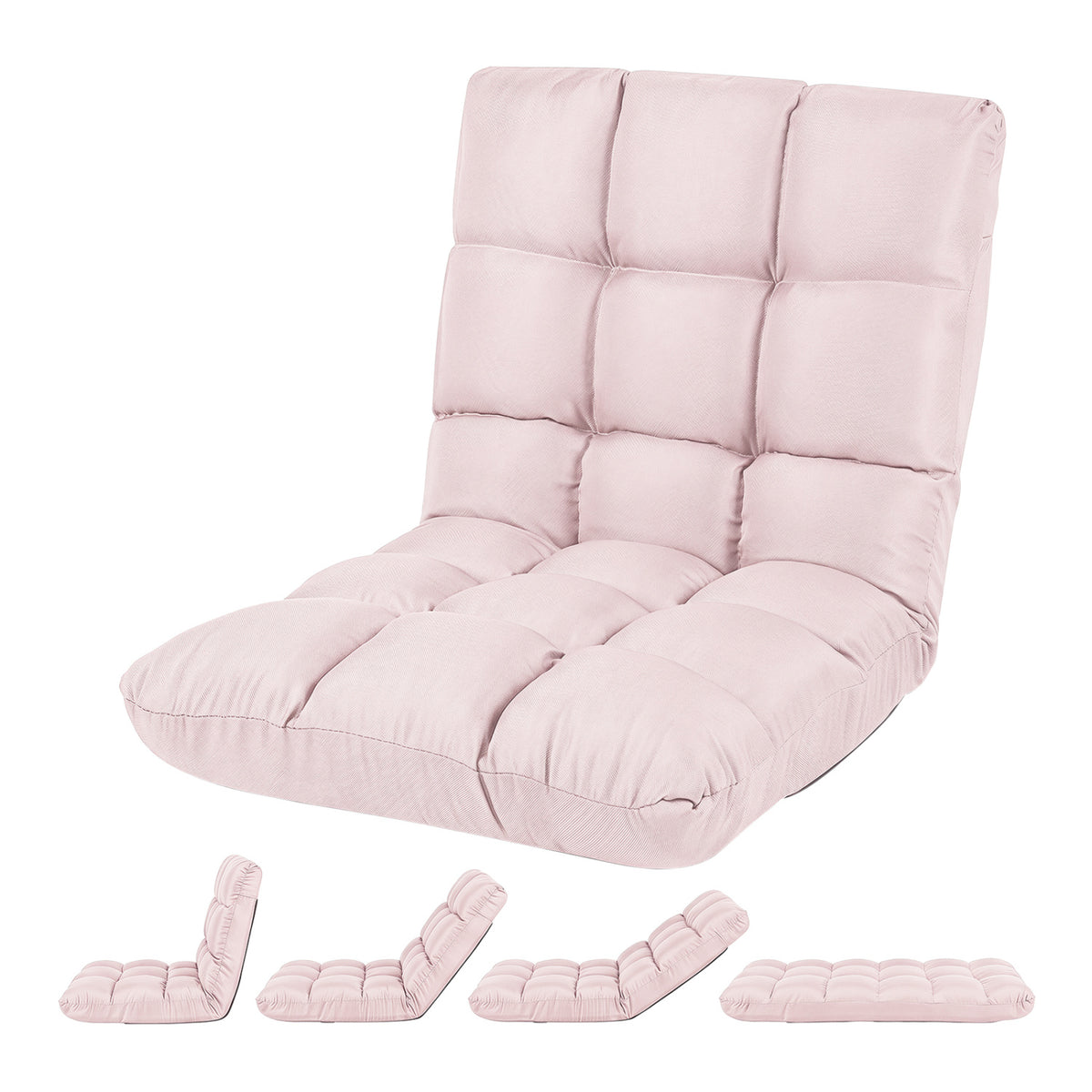 14-Position Floor Chair with Adjustable Backrest, Light Pink