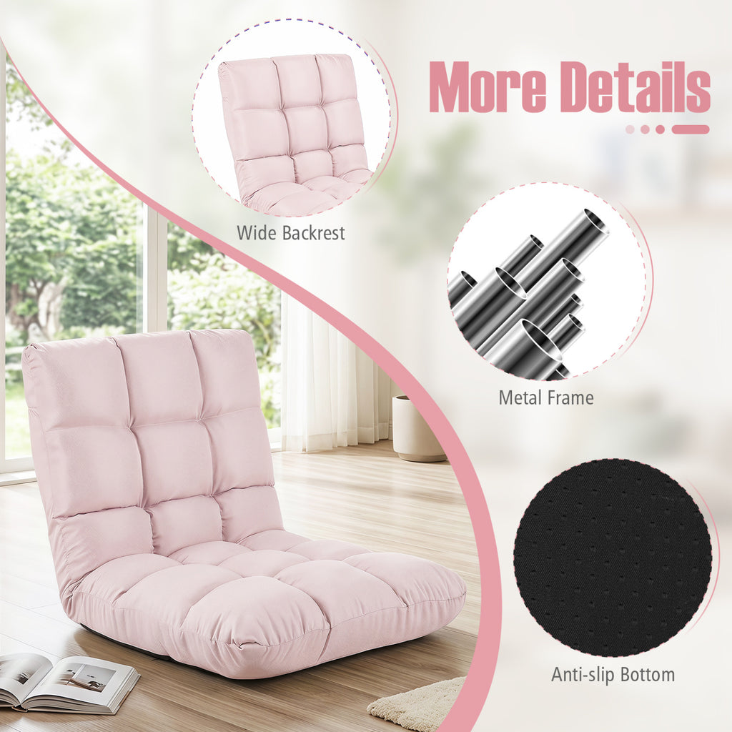 14-Position Floor Chair with Adjustable Backrest, Light Pink