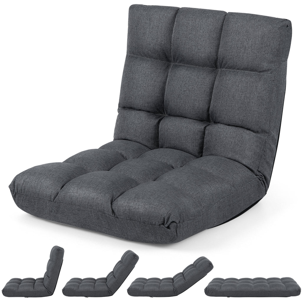 14-Position Adjustable Floor Chair, Gray - Soft Coral Velvet
