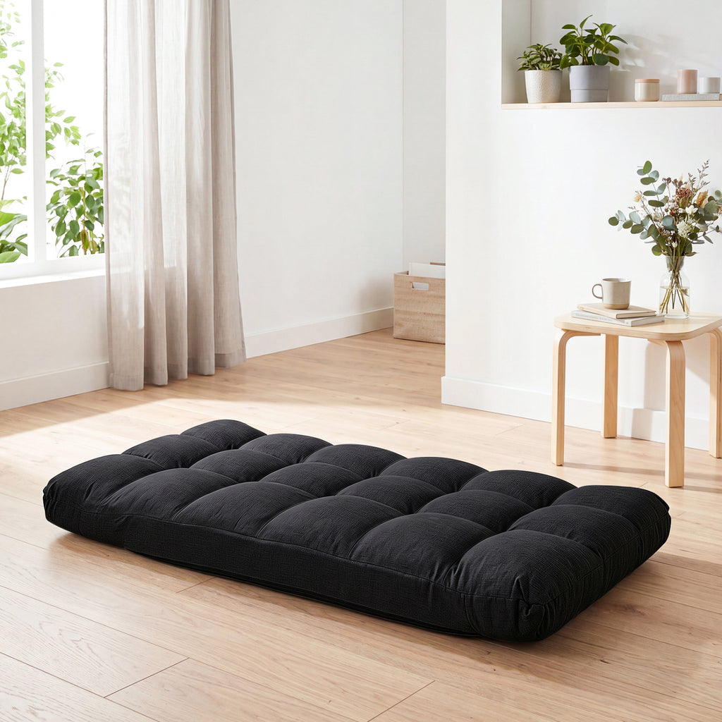 14-Position Adjustable Floor Chair with Linen Fabric, Black