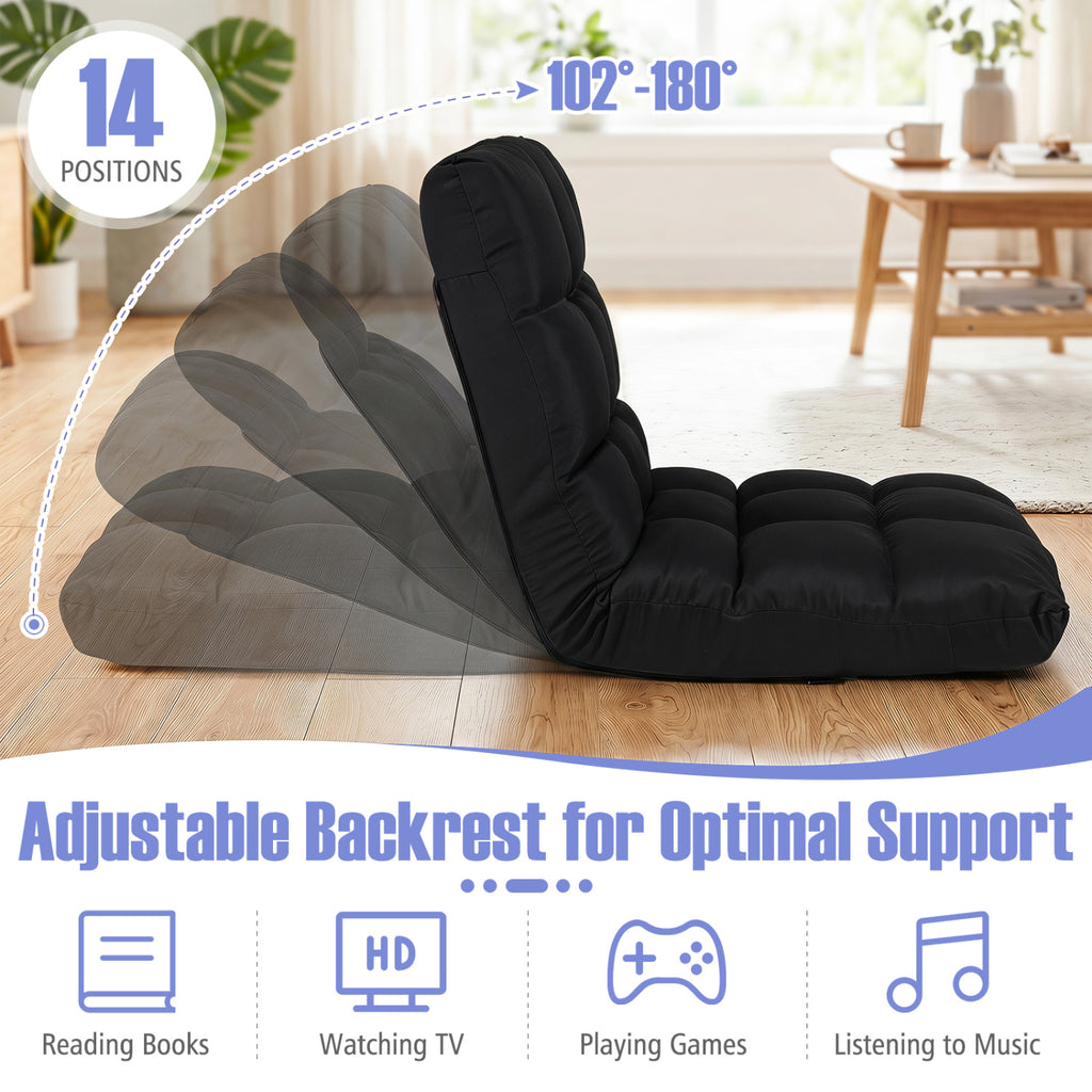 14-Position Adjustable Floor Chair with Linen Fabric, Black