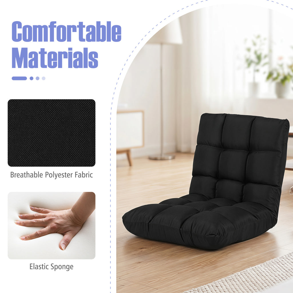 14-Position Adjustable Floor Chair with Linen Fabric, Black