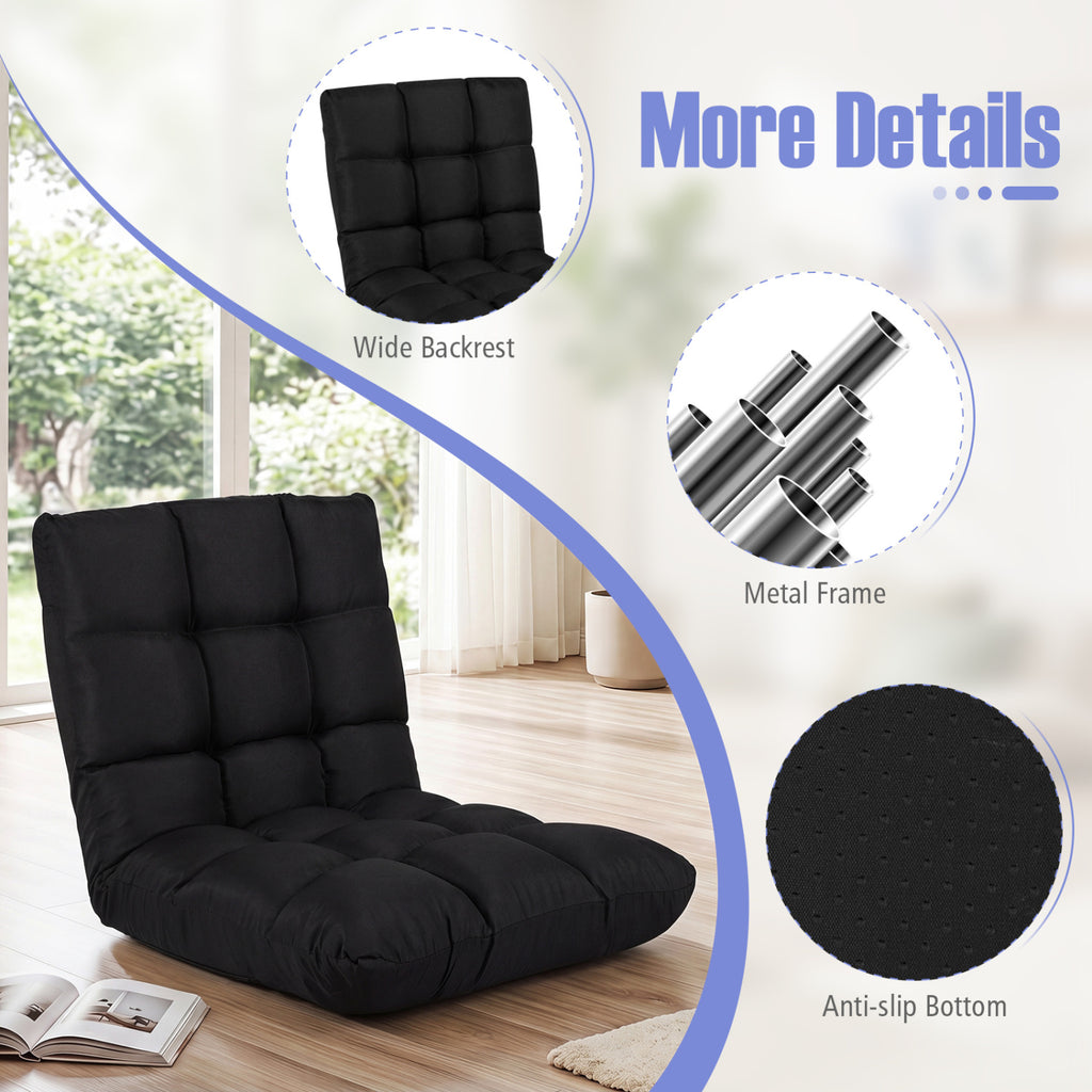14-Position Adjustable Floor Chair with Linen Fabric, Black