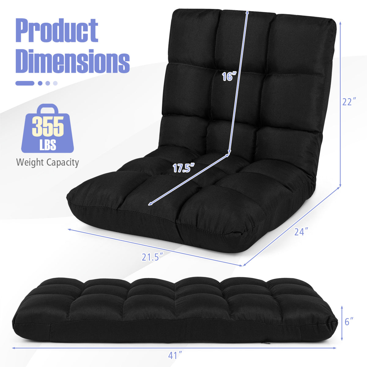 14-Position Adjustable Floor Chair with Linen Fabric, Black