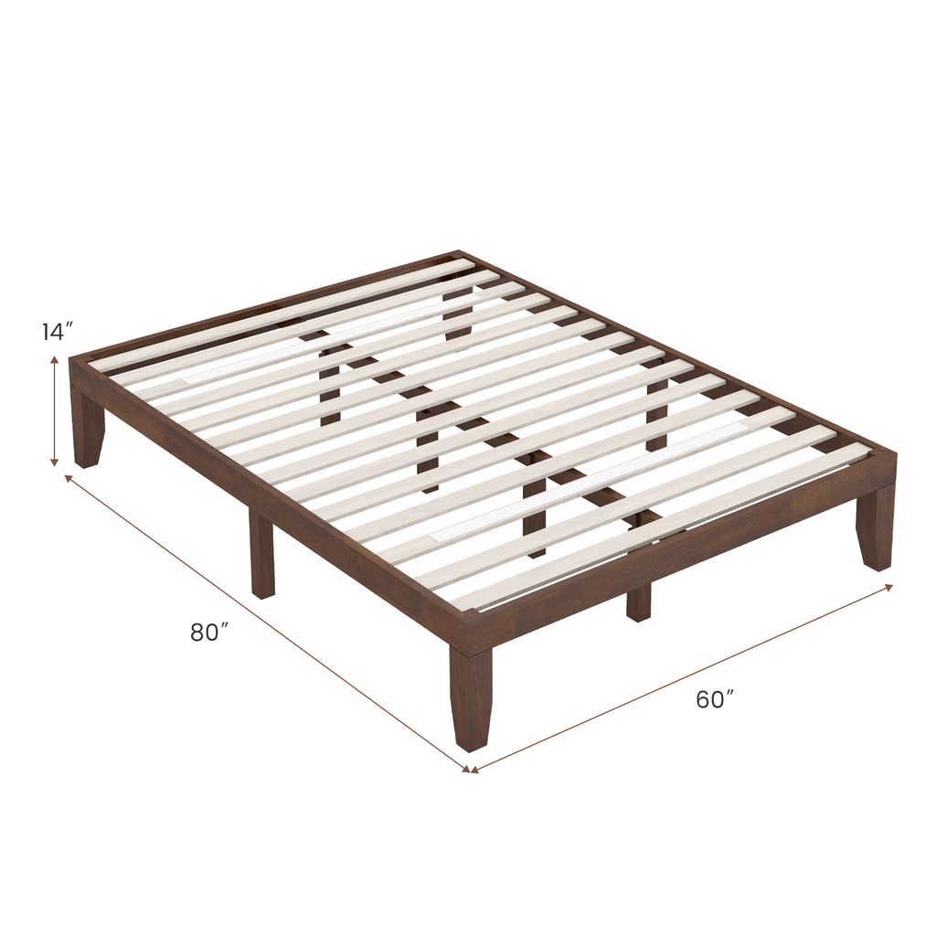 King Size Platform Bed Frame with Wood Slats - Walnut
