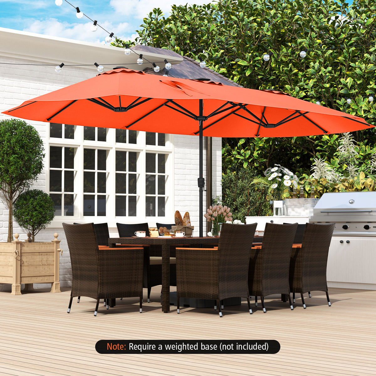 15.5 FT Extra-Large Patio Umbrella with LED Solar Lights and Crank