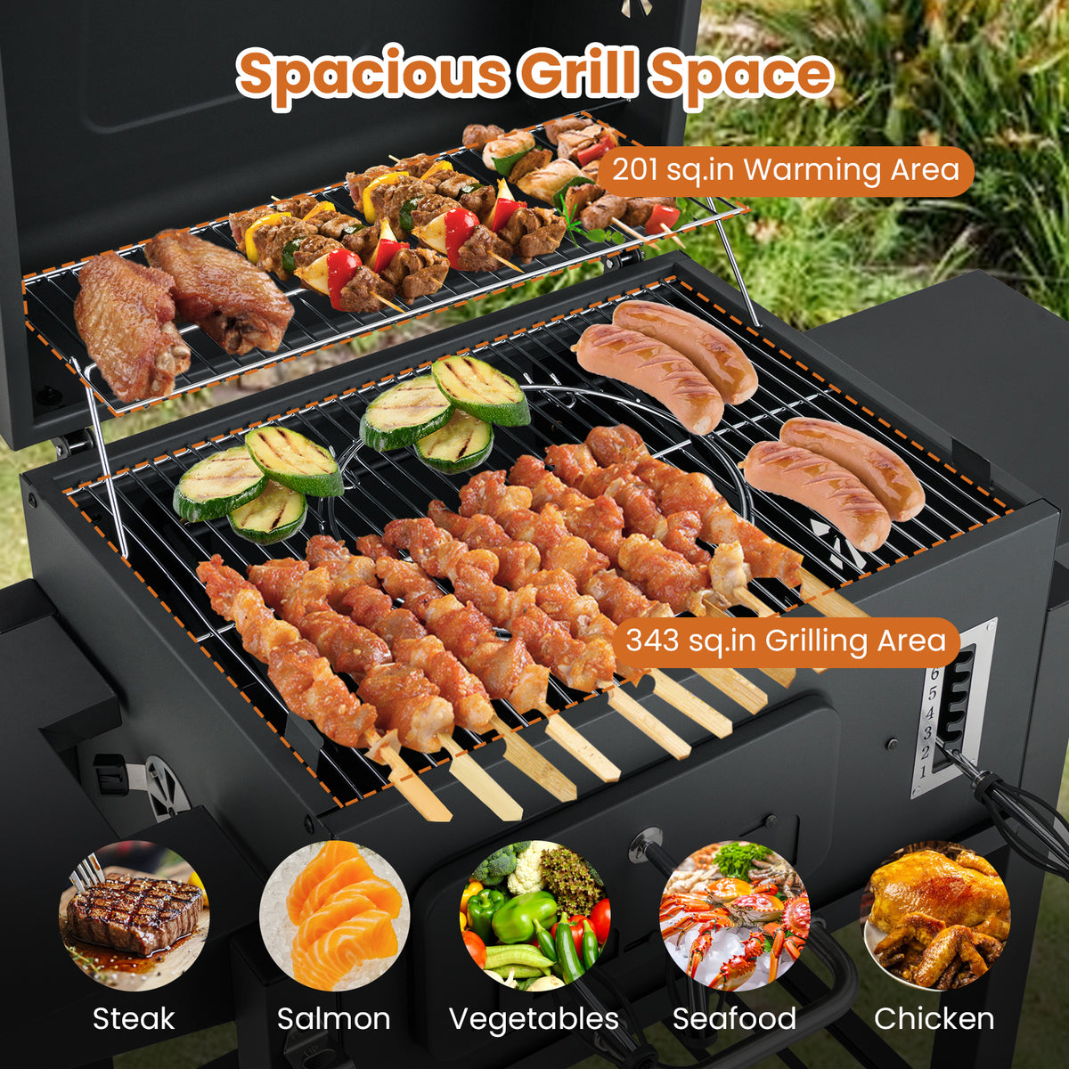 24-Inch Barrel Charcoal Grill with 2 Folding Side Tables and 544