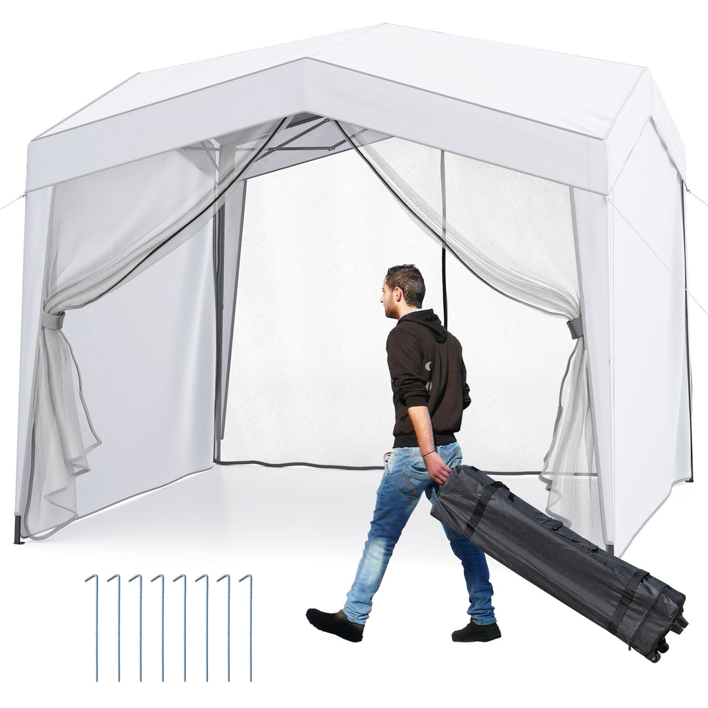 Pop-Up Canopy Tent with Wheeled Bag, Stakes & Ropes - White