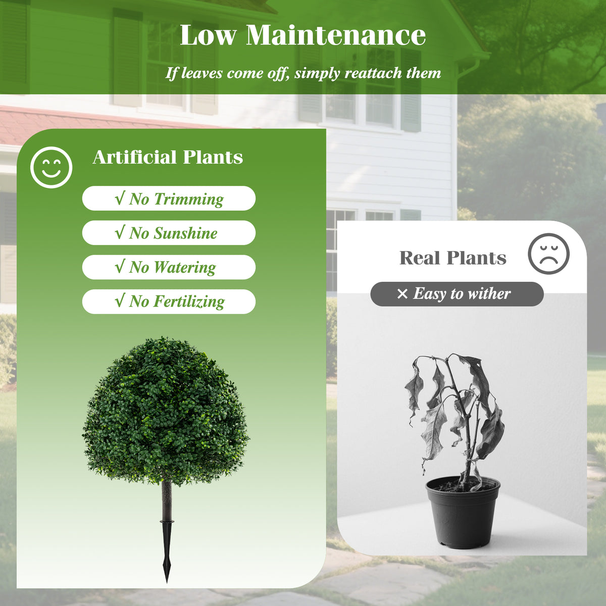 28-Inch Artificial Boxwood Topiary Ball Tree Set of 2 with Ground Spike - Green