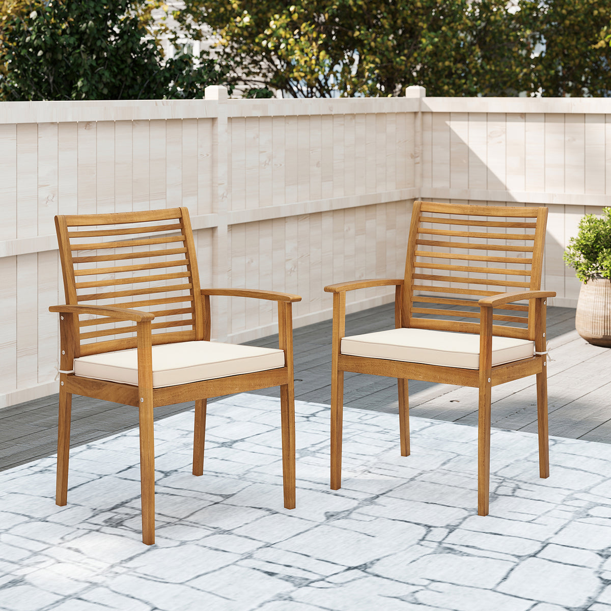 Outdoor Dining Chairs Set of 2 with Padded Cushion - Beige