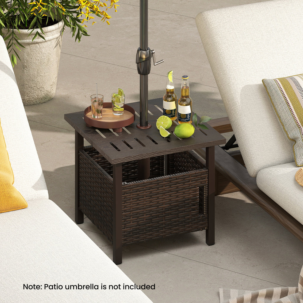 Outdoor Side Table with Umbrella Hole, Brown