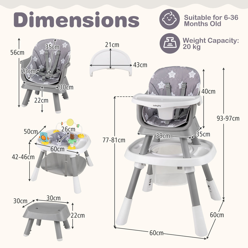 16-in-1 Baby High Chair with Activity Center & Booster Seat, Gray