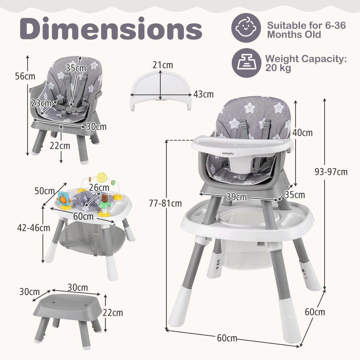 16-in-1 Baby High Chair with Activity Center & Booster Seat, Gray
