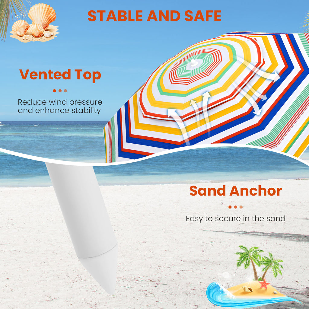 6.5 Feet Beach Umbrella with UPF50+ Sun Protection and Push Button