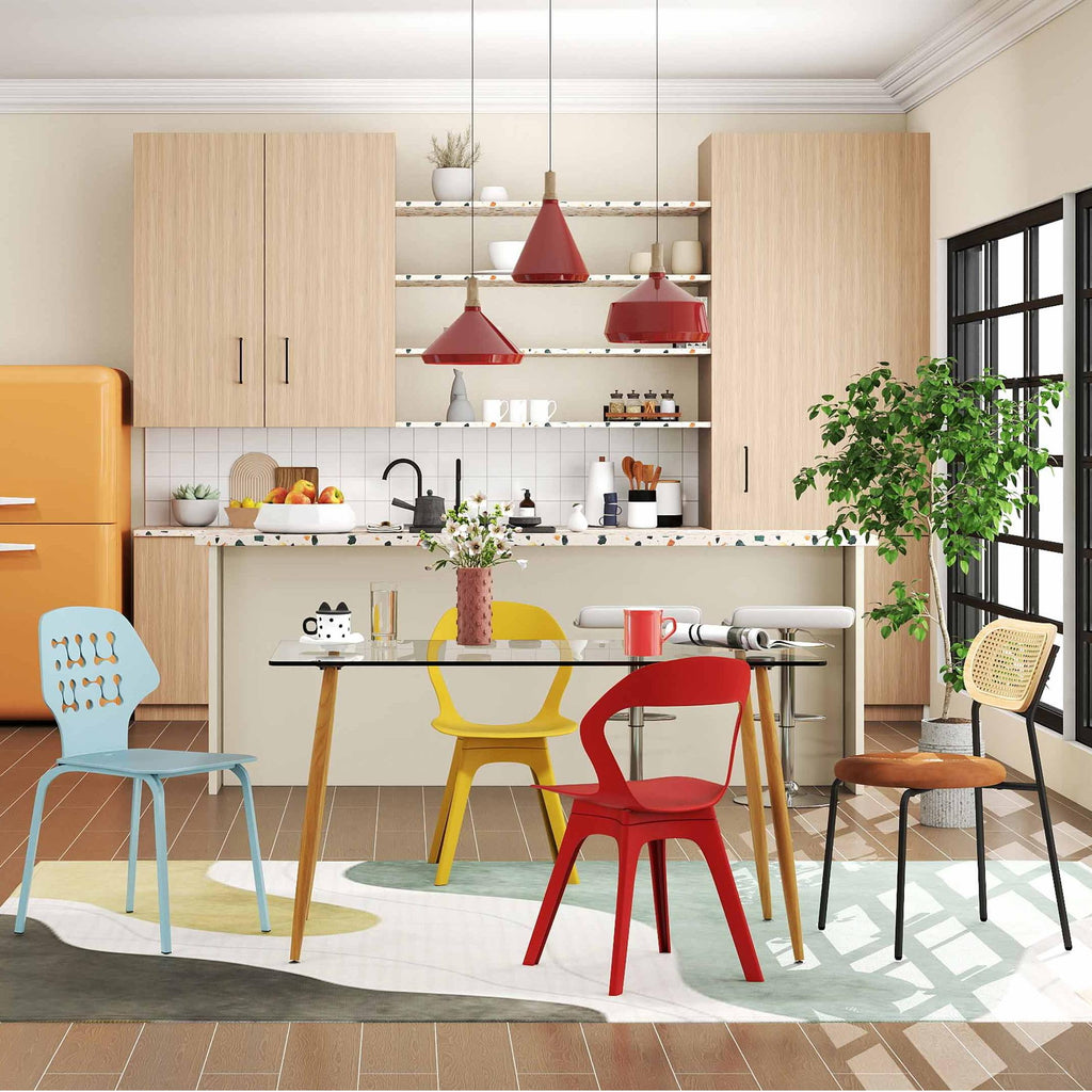 4-Piece Modern Dining Set with Glass Table and Bar Stools