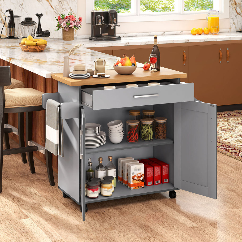 Rolling Kitchen Island Cart with Towel Rack - Gray