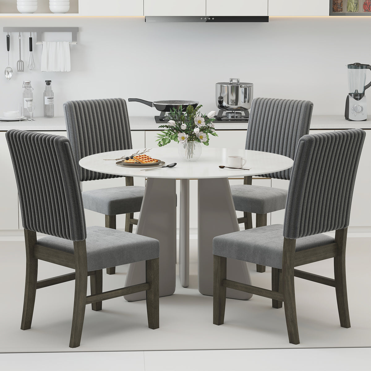 Dining Chair Set of 2 Mid-Century Modern Velvet Upholstered - Gray