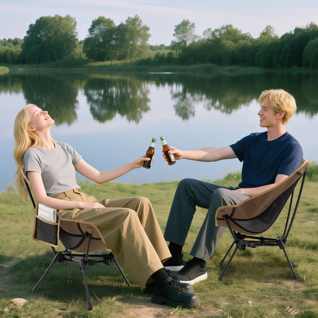 Portable Camping Chair with Carrying Bag - Coffee