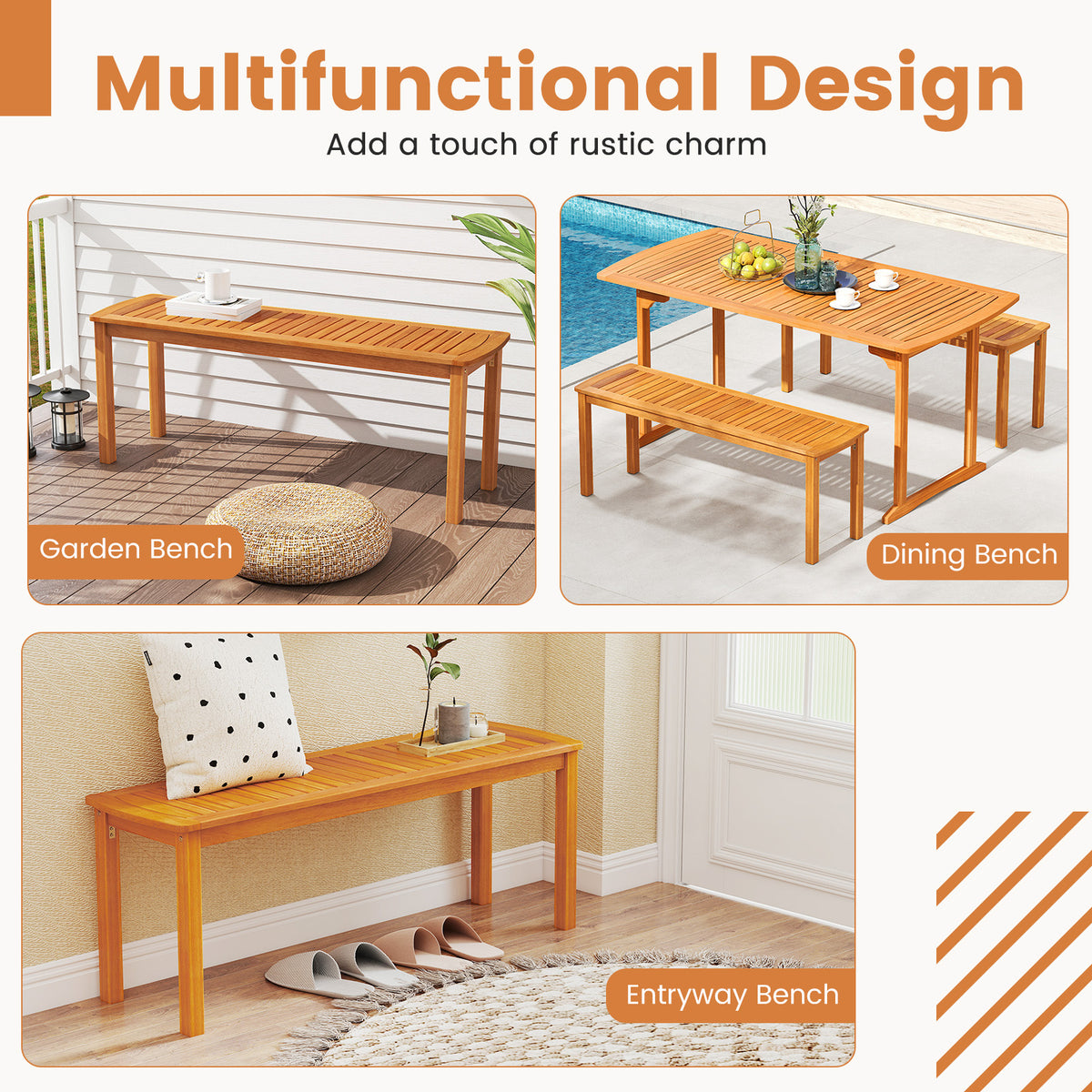 Acacia Wood Outdoor Bench Set - 48 Inch